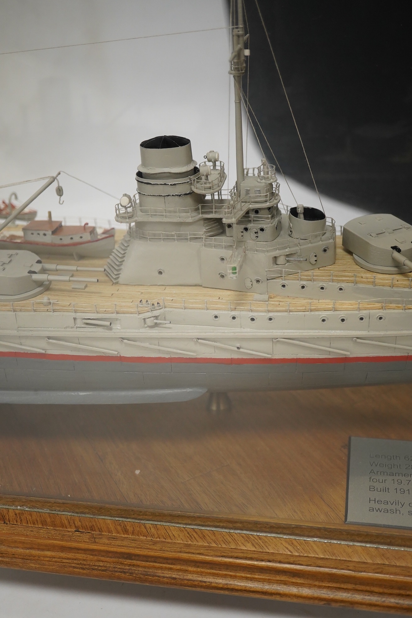 A cased Colin Freeman model of a German battle cruiser, S.M.S. Seydliyz, a well detailed model, with plaque describing the technical details and history regarding her involvement at the battle of Jutland, case 75 x 19.5